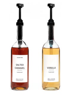 Glass Coffee Syrup Dispenser 25.4 oz 750 ml for Coffee Bar - 2 Bottles with Labels Included