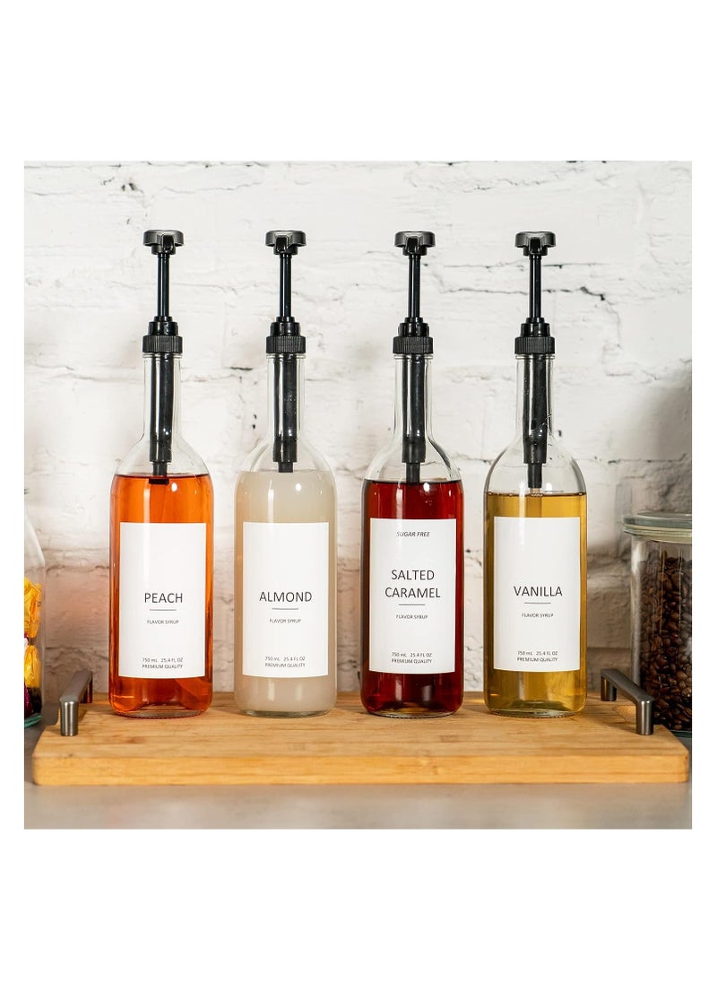 pump - Glass Coffee Syrup Dispenser 25.4 oz 750 ml for Coffee Bar - 2 Bottles with Labels Included - Image 1