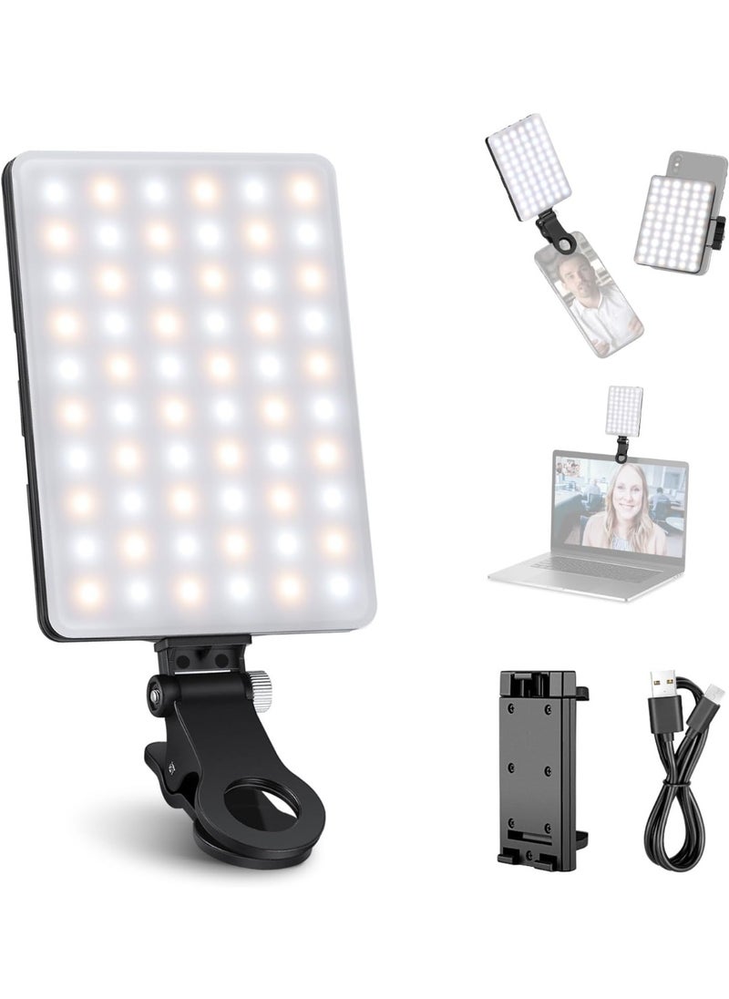 Generic 60 LED High Power Rechargeable Clip Fill Video Light with Front & Back Clip, Adjusted 3 Light Modes for Phone, iPhone, Android, iPad, Laptop, for Makeup, Selfie, Vlog, Video ConferenceBasic Selfie Light with Front & Back Phone Clip, 60 LED 2000mAh Rechargeable CRI 95+,3 Light Modes,Portable Clip on Light for Phone/Tablet/Laptop, Zoom Call TikTok Video Fill Light  - Image 1