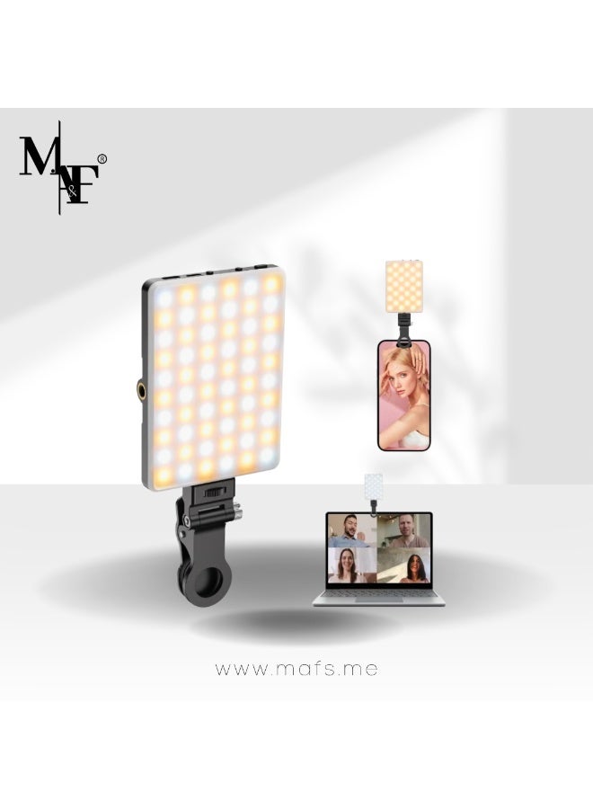 M.A&F's Selfie Light, 60 LED, Rechargeable 2000mAh, Front & Back Removable Clip, Portable Video Light with 3 Light Modes, for Laptop, Webcam, Phone, iPhone, Photo, Makeup, TikTok, Selfie, Vlogging, Live Stream, Zoom Meetings, Video Call - Black. - Image 1