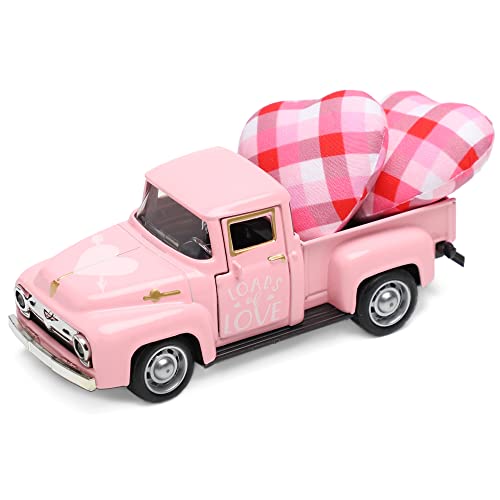 WODOHOLO Valentines Day Metal Farm Truck with 2 Hearts Valentines Decorations Vintage Love Romantic Tiered Tray Decor Mini Diecast Pickup Truck Model for Tabletop Shelf Table Dcor 48inch - Image 1