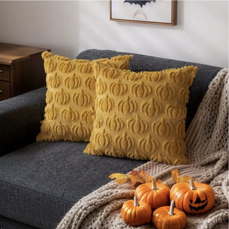 Ginger-Red Small Pumpkin Halloween Cushion Cover Set, Double-Sided Quilted Pillow Case for Sofa