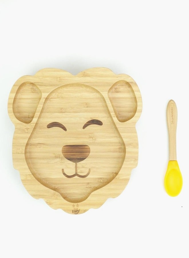 StarKiddo ® Leo King Bamboo Suction Plates for Baby and Toddler | 3 Sections | Weaning Spoon | Non-Toxic | Super Strong Suction | Cool to The Touch | Ideal for Baby-Led Weaning (Yellow) - Image 1