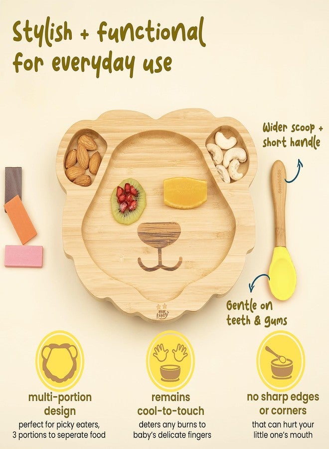 StarKiddo ® Leo King Bamboo Suction Plates for Baby and Toddler | 3 Sections | Weaning Spoon | Non-Toxic | Super Strong Suction | Cool to The Touch | Ideal for Baby-Led Weaning (Yellow) - Image 5