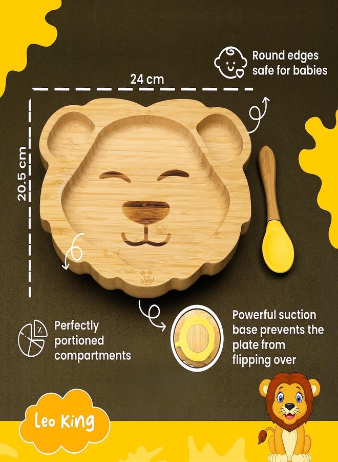 StarKiddo ® Leo King Bamboo Suction Plates for Baby and Toddler | 3 Sections | Weaning Spoon | Non-Toxic | Super Strong Suction | Cool to The Touch | Ideal for Baby-Led Weaning (Yellow) - Image 3