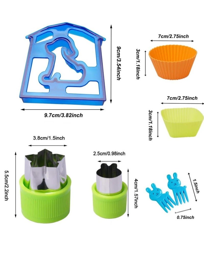 Sandwich Cutter and Sealer, 38PCS Cutters for Kids, Great For Toddler Lunch Box Containers,includes Fruit Vegetable cookie cutters, Food Pick forks