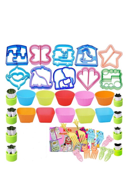 Sandwich Cutter and Sealer, 38PCS Cutters for Kids, Great For Toddler Lunch Box Containers,includes Fruit Vegetable cookie cutters, Food Pick forks