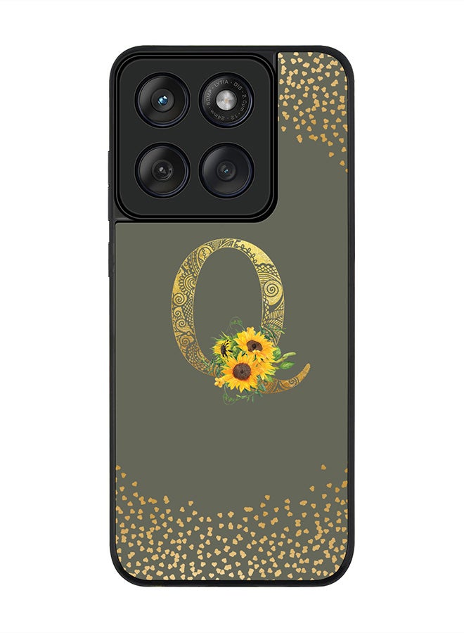 Stylizedd For Motorola MOTO Edge 60 Fusion/ Edge 60 Case,Slim fit Camera Protection, Shockproof Thin Phone cover  - Custom Floral Monogram - Q  (Olive Green ) - Image 1