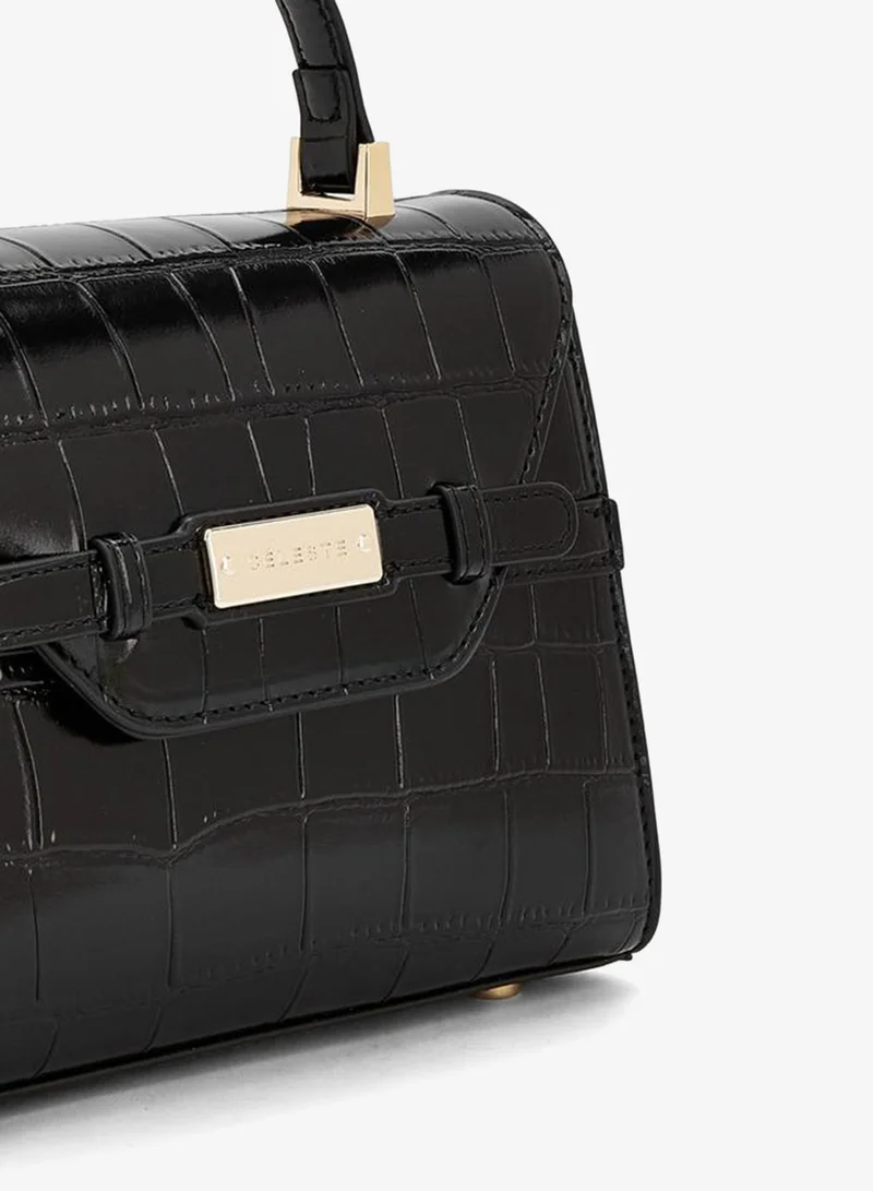 Celeste BLACK Textured Satchel Bag With Detachable Strap for Women | Best Price UAE
