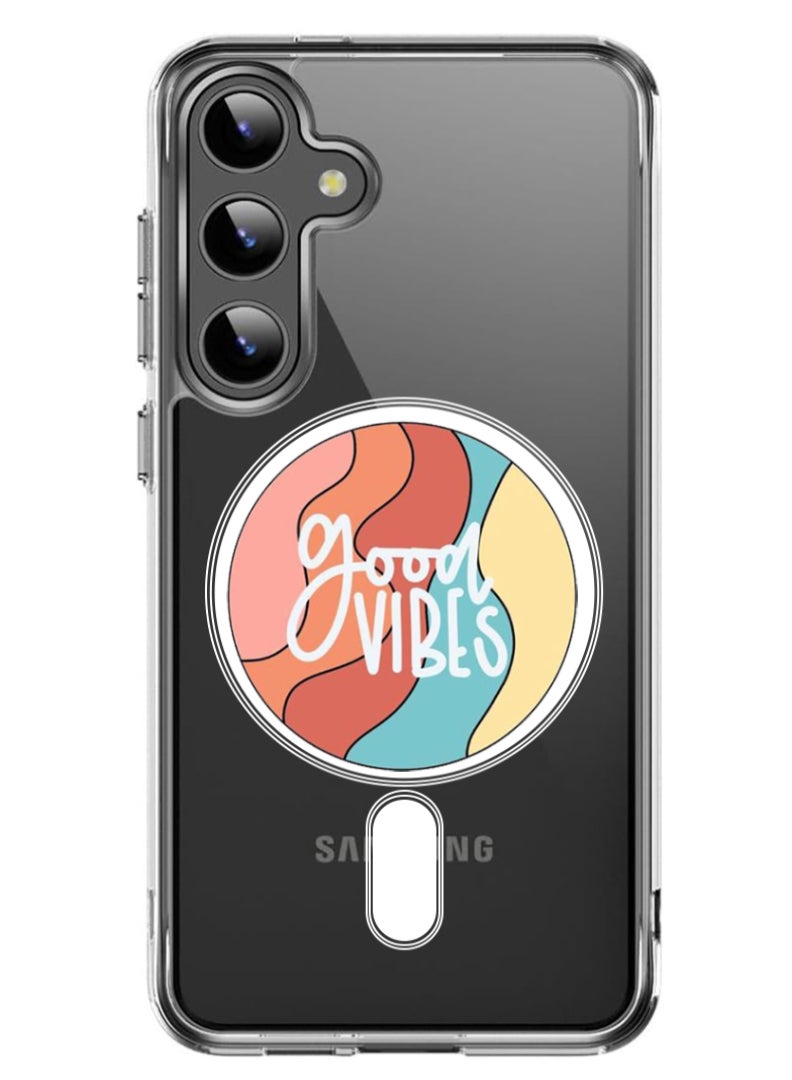 Theodor Magnetic Case for Samsung Galaxy S24 6.2-inch Compatible with MagSafe Wireless Charging, Shockproof Phone Bumper Cover Good vibes (2) - Image 1