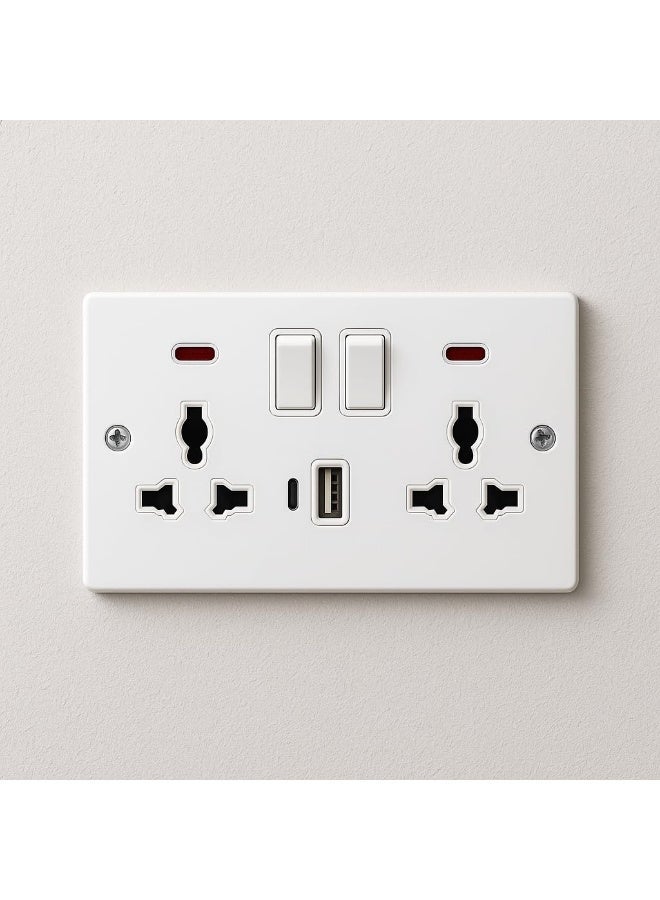 PRIME SOLE Universal Wall Socket with Dual Switch, Multi Plug Compatibility, Integrated USB Charging Port, Safe Durable Design for Home Office Travel Use, Smart Power Outlet Solution High Demand Fast Charging - Image 2