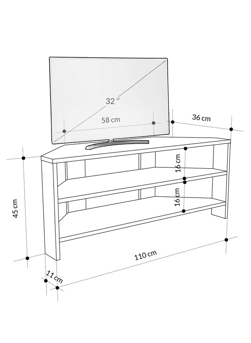 Mourah Home Thales Modern Corner Tv Stand Up To 43'' Inch Tvs| Spacesaving Tv Stand With Storage| 110X36X45 Cm (Dark Brown) - Image 5