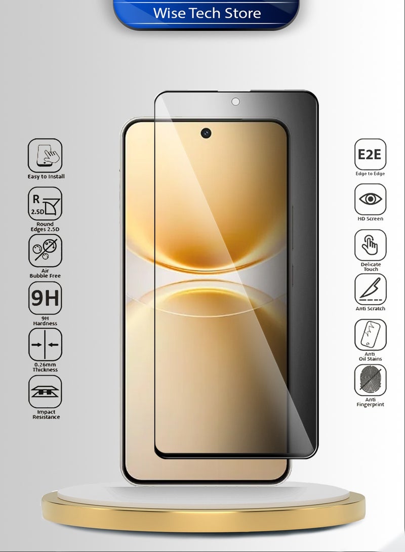 دبليو تيك واقي شاشة زجاجي مقسى كامل الغطاء بكامل الغراء لسلسلة vivo Y500 Pro 5G 2025 Premium E2E - شفاف/أسود - Image 2