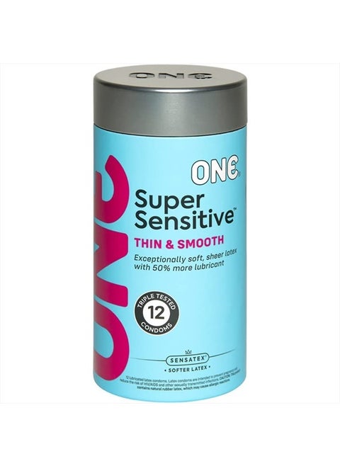 ONE Super Sensitive Condom Bundle with a Silver Sleek Pocket Case, Premium Lubricated Latex Condoms-12 Count