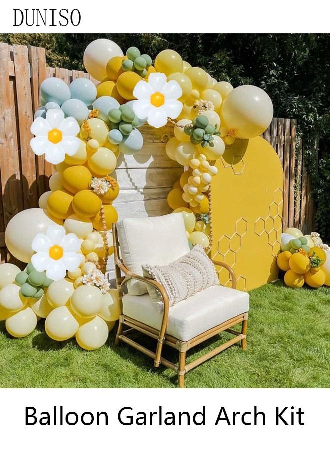 DUNISO 107PCS Balloon Garland Arch Kit Metallic Yellow Blue Latex Balloons Set For Baby Wedding Birthday Party Background Decorations School Opening Ceremony - Image 3