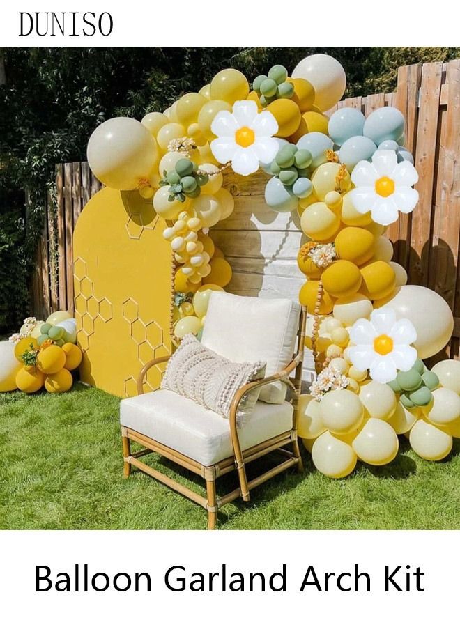 DUNISO 107PCS Balloon Garland Arch Kit Metallic Yellow Blue Latex Balloons Set For Baby Wedding Birthday Party Background Decorations School Opening Ceremony - Image 1