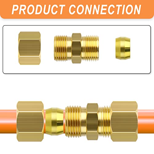 GASHER 10PCS Brass Compression Tube Pipe Fitting Connector, 1/4" Tube OD x 1/4" Tube OD Connector - Image 2