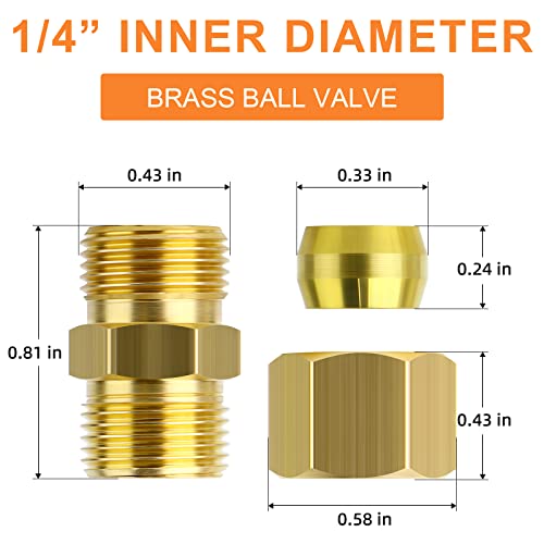 GASHER 10PCS Brass Compression Tube Pipe Fitting Connector, 1/4" Tube OD x 1/4" Tube OD Connector - Image 4