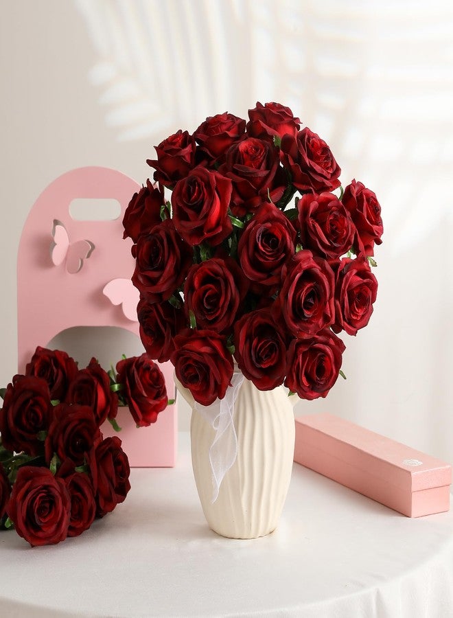 Kisflower 60pcs Artificial Silk Roses Bulk(Burgundy) - Image 5