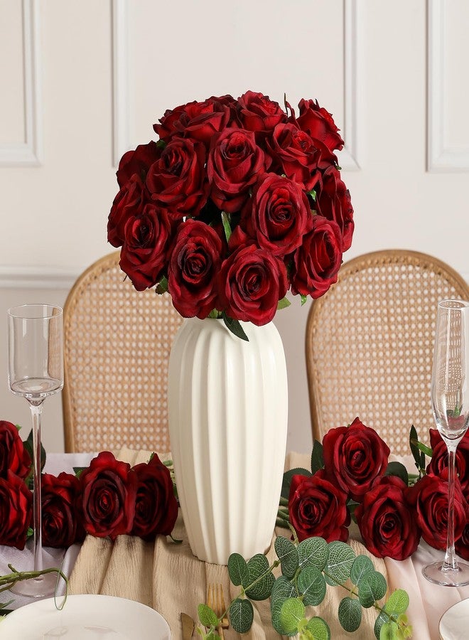 Kisflower 60pcs Artificial Silk Roses Bulk(Burgundy) - Image 2