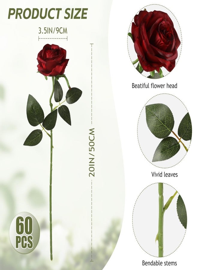 Kisflower 60pcs Artificial Silk Roses Bulk(Burgundy) - Image 4