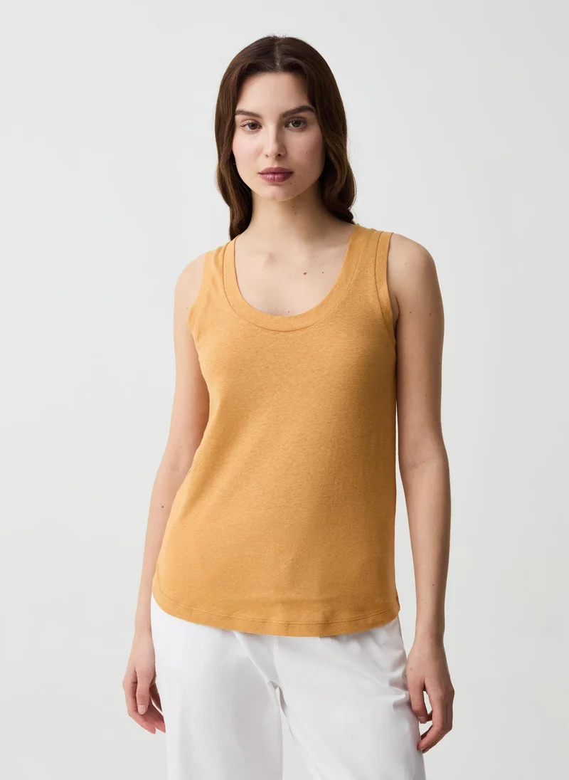 Ovs  OVS Cotton And Linen Tank Top With Round Neck for Women | Best Price UAE