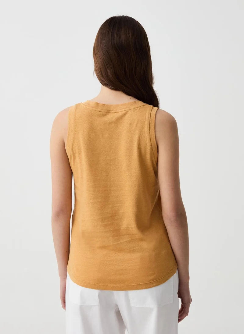 Ovs  OVS Cotton And Linen Tank Top With Round Neck for Women | Best Price UAE