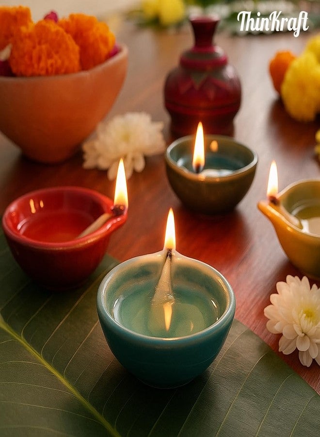 ThinKraft Ceramic Diwali Diya for Home Decoration | Pack of 6 | Handmade Decorative Reusable Chini Diya Deepak | Diyas for All Occasions Festival Pooja Ganapati Navratri Diwali Wedding Party - Image 3