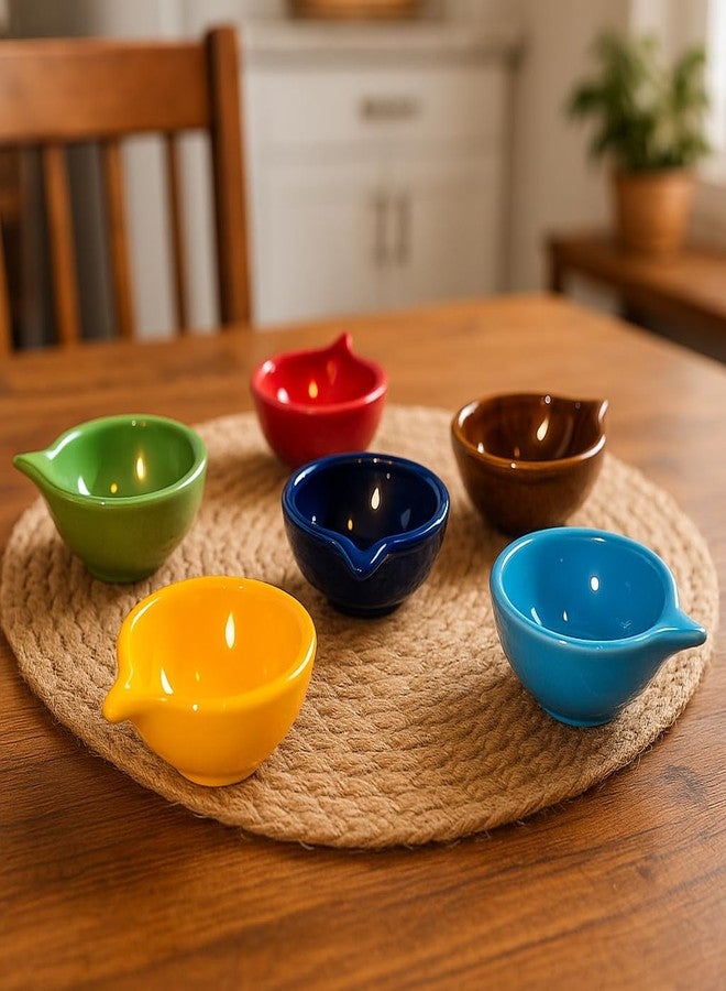 ThinKraft Ceramic Diwali Diya for Home Decoration | Pack of 6 | Handmade Decorative Reusable Chini Diya Deepak | Diyas for All Occasions Festival Pooja Ganapati Navratri Diwali Wedding Party - Image 1
