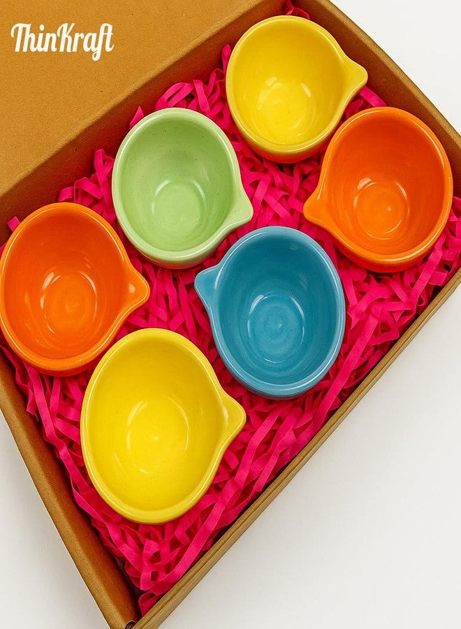 ThinKraft Ceramic Diwali Diya for Home Decoration | Pack of 6 | Handmade Decorative Reusable Chini Diya Deepak | Diyas for All Occasions Festival Pooja Ganapati Navratri Diwali Wedding Party - Image 4