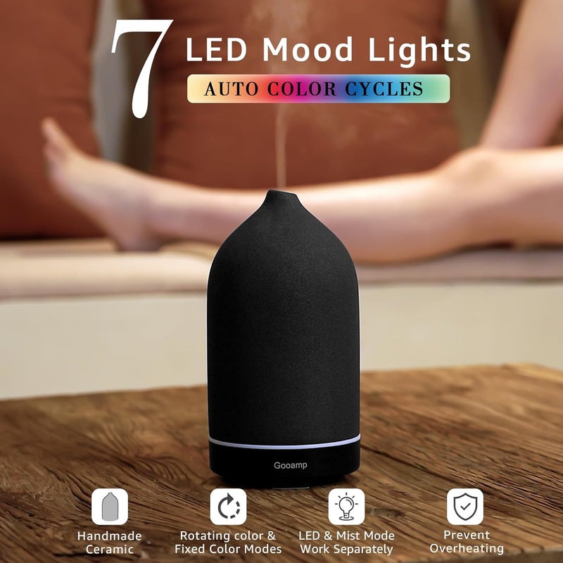 Gooamp 200 مل ناشر الزيوت العطرية الخزفي - العلاج العطري بالموجات فوق الصوتية ومرطب الهواء مع أضواء LED بـ 7 ألوان، إيقاف تشغيل تلقائي، TC-200ML-White، مؤقت 1 ساعة/3 ساعات/6 ساعات | عطر للمنزل والمكتب واليوغا - Image 3