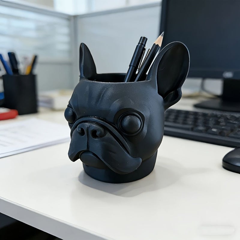 Black French Bulldog Pen Holder 3D Desk Decoration - Image 1