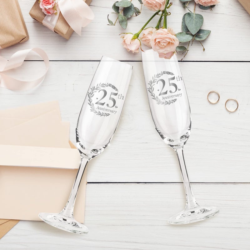 Tom Boy 25th Anniversary Champagne Flutes, Wedding Gifts Anniversary for Couple, 25th Wedding Anniversary Champagne Flutes Glasses Set of 2, Couple gifts, Anniversary 25th Gifts for Parents - Image 5