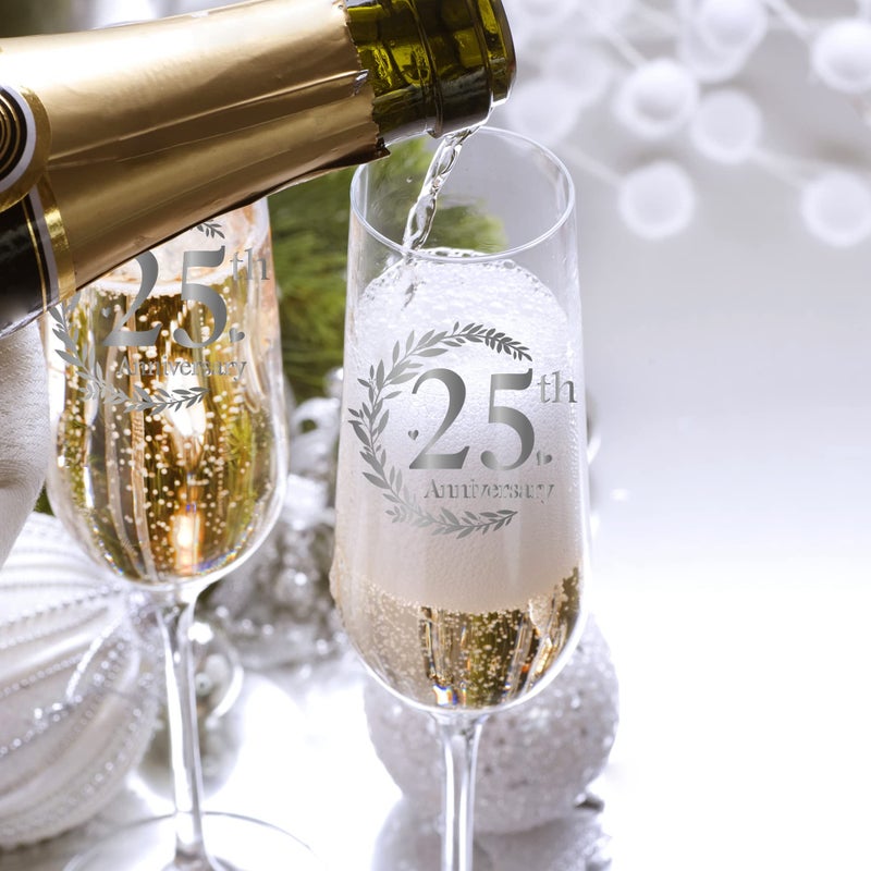 Tom Boy 25th Anniversary Champagne Flutes, Wedding Gifts Anniversary for Couple, 25th Wedding Anniversary Champagne Flutes Glasses Set of 2, Couple gifts, Anniversary 25th Gifts for Parents - Image 3