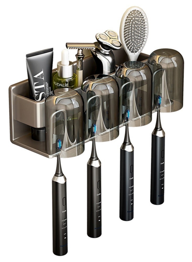 Perfii Wall Mounted Toothbrush Holder in Grey, Stainless Steel Organizer for Bathroom, Elevate Your Bathroom's Style and Functionality Space Saving - Image 1