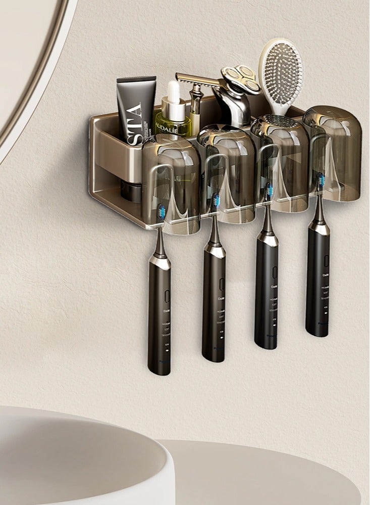 Perfii Wall Mounted Toothbrush Holder in Grey, Stainless Steel Organizer for Bathroom, Elevate Your Bathroom's Style and Functionality Space Saving - Image 2