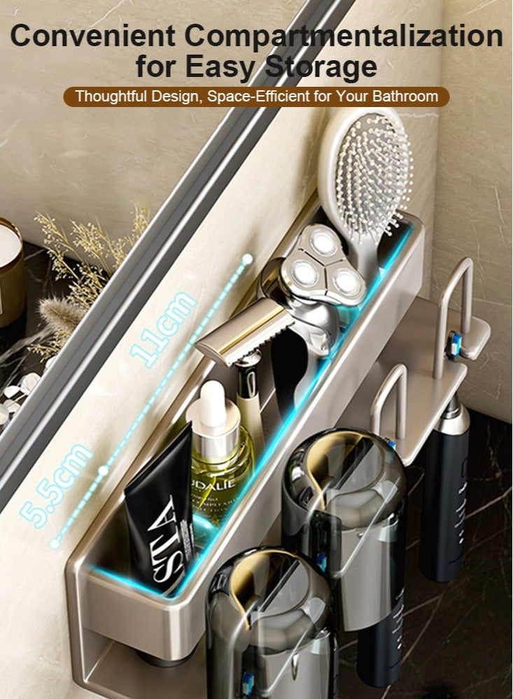 Perfii Wall Mounted Toothbrush Holder in Grey, Stainless Steel Organizer for Bathroom, Elevate Your Bathroom's Style and Functionality Space Saving - Image 3