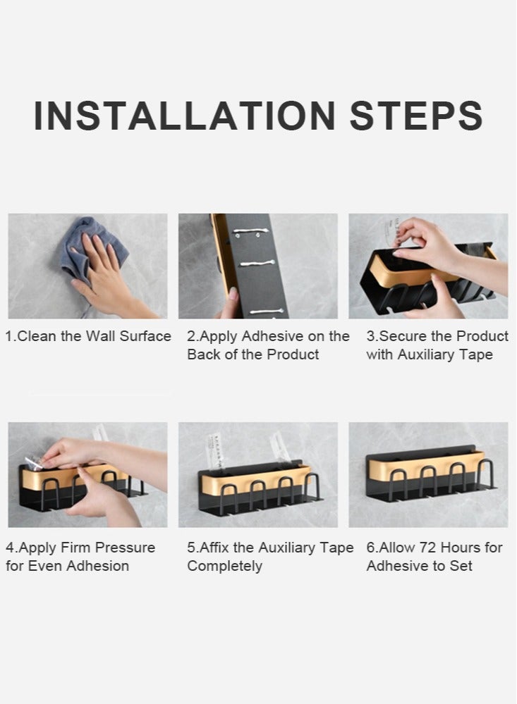 Perfii Wall Mounted Toothbrush Holder in Grey, Stainless Steel Organizer for Bathroom, Elevate Your Bathroom's Style and Functionality Space Saving - Image 5