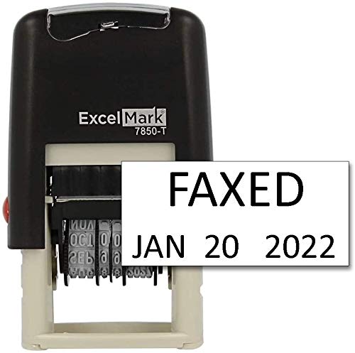 ExcelMark Faxed - Self-Inking Rubber Date Stamp - Compact Size - Black Ink - Image 1