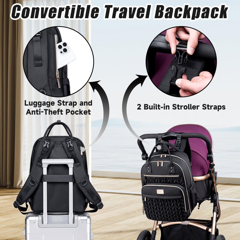 Tealari Diaper Bag Backpack,Stylish Baby Diaper Bag,Waterproof Travel Diaper Backpacks Baby Bags with Changing Pad,Stroller Straps,Insulated Pockets (Black) - Image 4