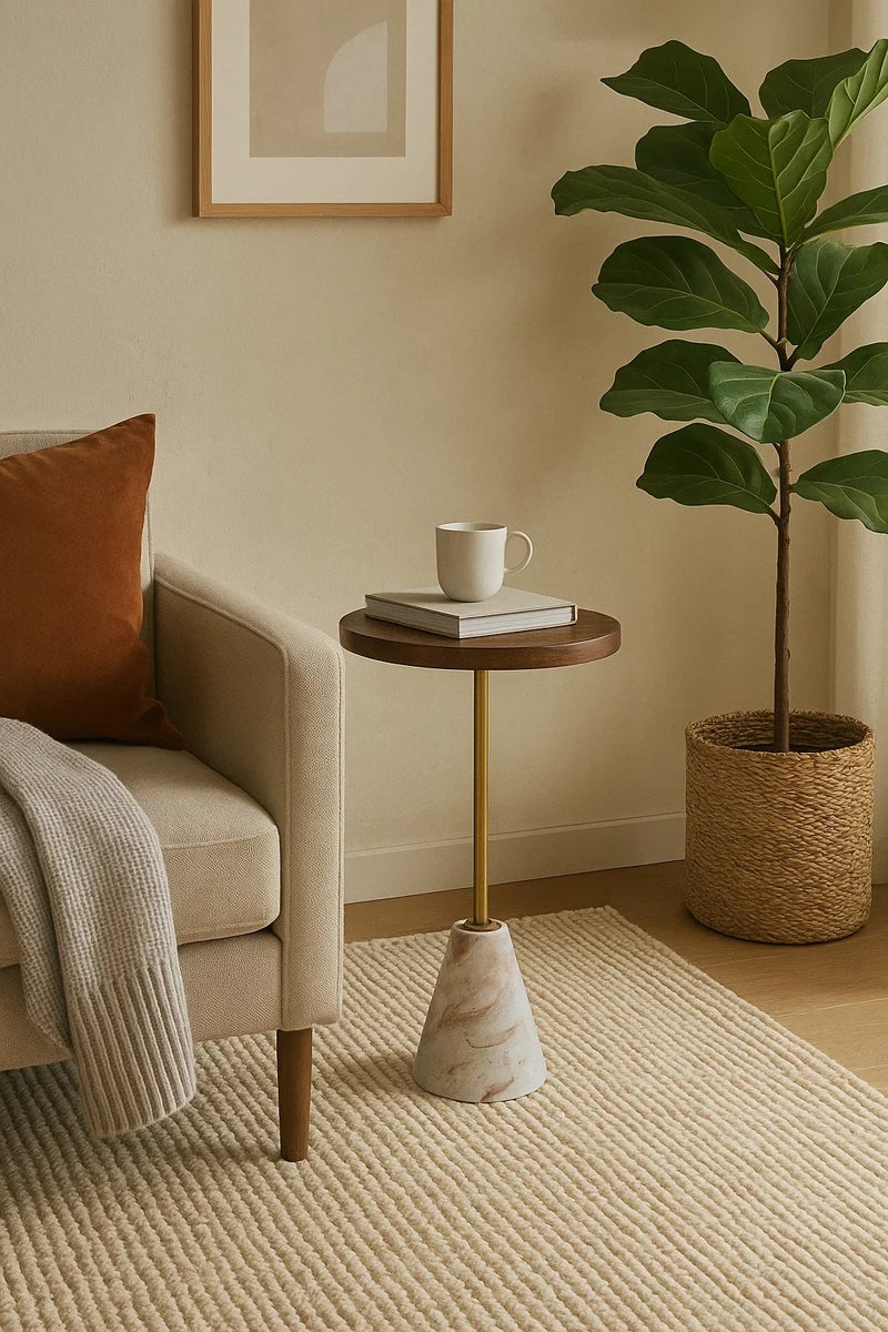 لوفت ماربنيث,طاولة جانبية,دائرية,D35.5XH69CMS,خشب,حديد,قاعدة رخام-194640 - Image 1