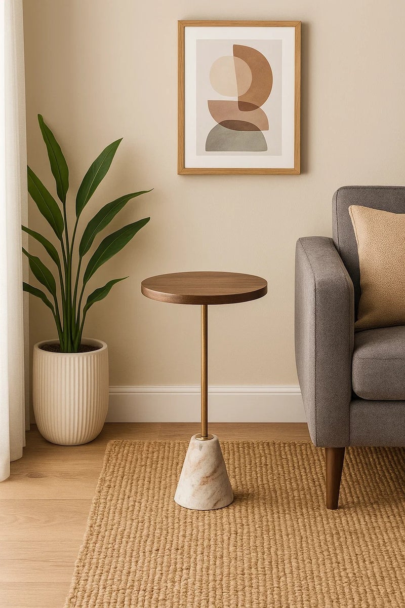 لوفت ماربنيث,طاولة جانبية,دائرية,D35.5XH69CMS,خشب,حديد,قاعدة رخام-194640 - Image 2