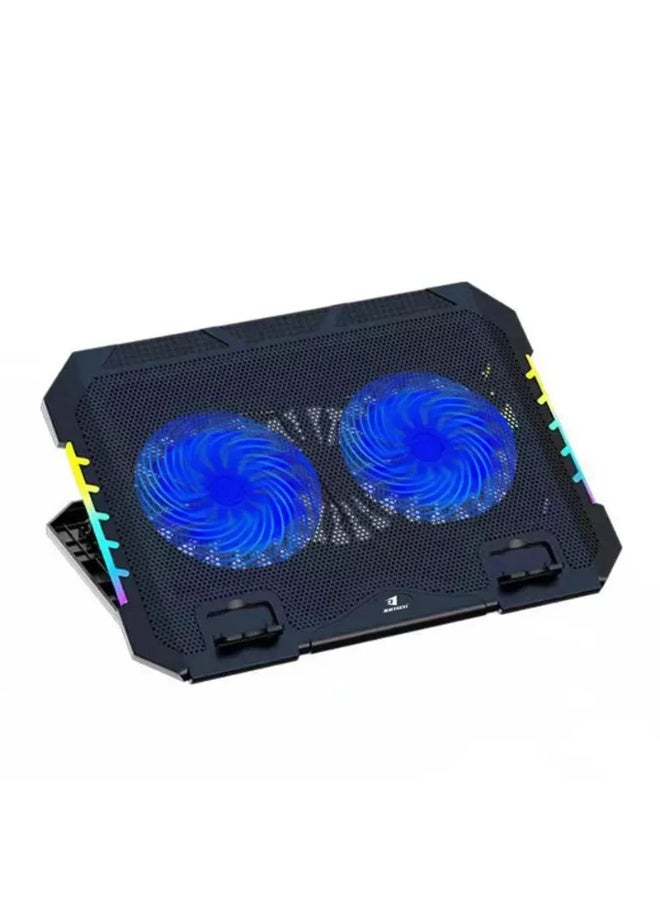 جيرتك KL332 لوحة تبريد لأجهزة الكمبيوتر المحمولة للألعاب مع حامل متحرك - مروحتان LED زرقاء - أضواء جانبية RGB - منفذان USB للتحكم في السرعة - تدعم من 12 إلى 18 بوصة - Image 1