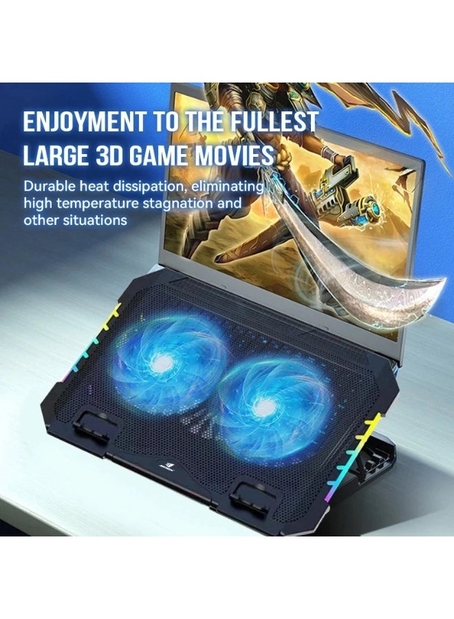 جيرتك KL332 لوحة تبريد لأجهزة الكمبيوتر المحمولة للألعاب مع حامل متحرك - مروحتان LED زرقاء - أضواء جانبية RGB - منفذان USB للتحكم في السرعة - تدعم من 12 إلى 18 بوصة - Image 5