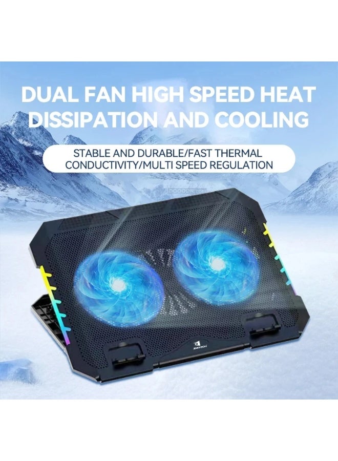 جيرتك KL332 لوحة تبريد لأجهزة الكمبيوتر المحمولة للألعاب مع حامل متحرك - مروحتان LED زرقاء - أضواء جانبية RGB - منفذان USB للتحكم في السرعة - تدعم من 12 إلى 18 بوصة - Image 2