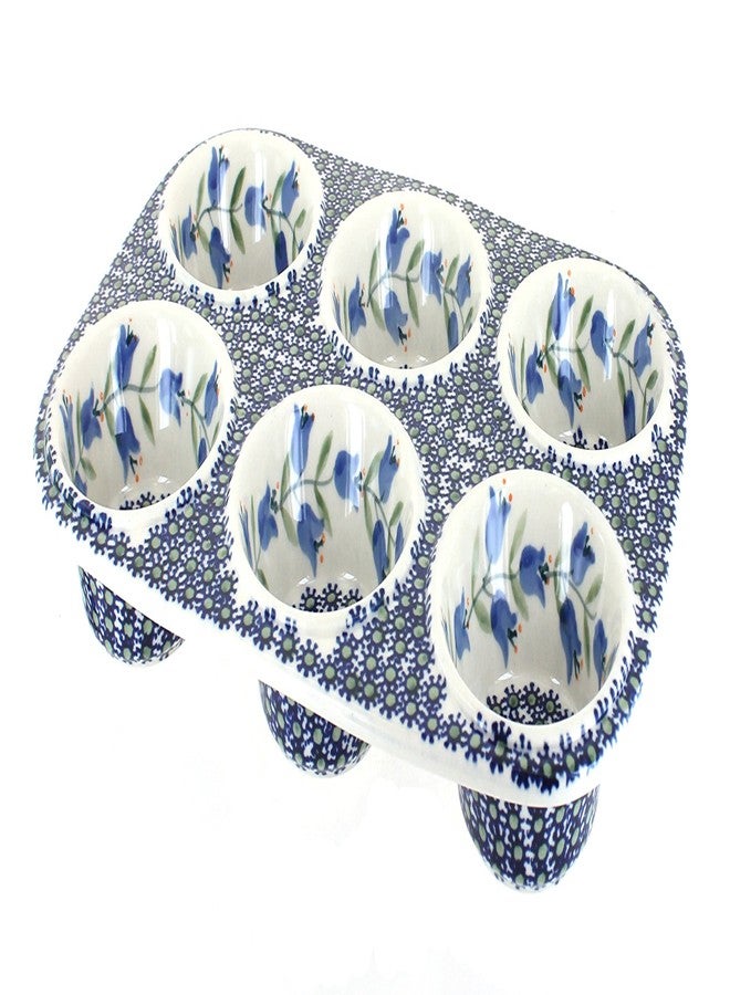 Blue Rose Pottery صينية مافن من الخزف البولندي "بلو روز" - صينية مافن "بلو توليب" - 12.5 بوصة × 8.5 بوصة - صينية خبز سيراميك، صينية مافن وكب كيك بستة أكواب - Image 1