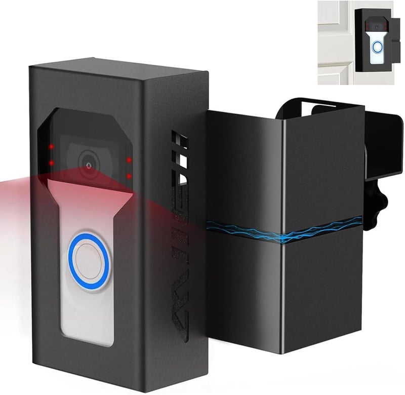 MIIGII Anti-Theft Doorbell Mount for Ring Doorbell 4/3/ 3 Plus/ 2/1, No Drill Adjustable Video Doorbell Cover Holder for Home Apartment Office Room, Waterproof Stainless Steel Aluminum Made (Black-Upgraded) - Image 1