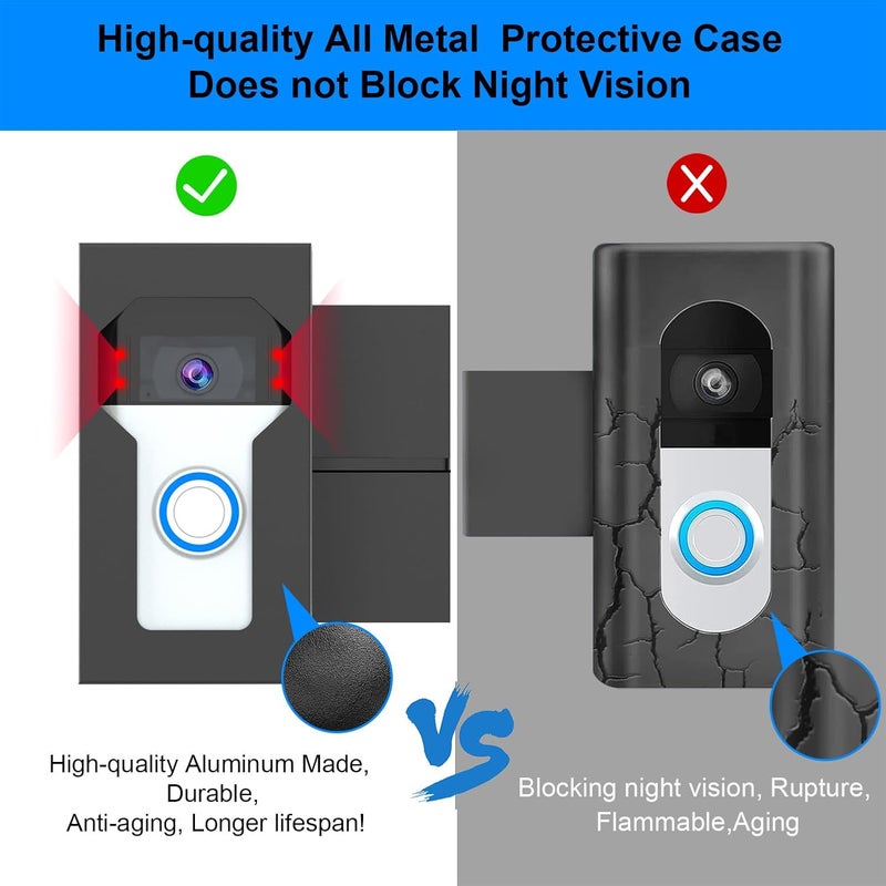 MIIGII Anti-Theft Doorbell Mount for Ring Doorbell 4/3/ 3 Plus/ 2/1, No Drill Adjustable Video Doorbell Cover Holder for Home Apartment Office Room, Waterproof Stainless Steel Aluminum Made (Black-Upgraded) - Image 3