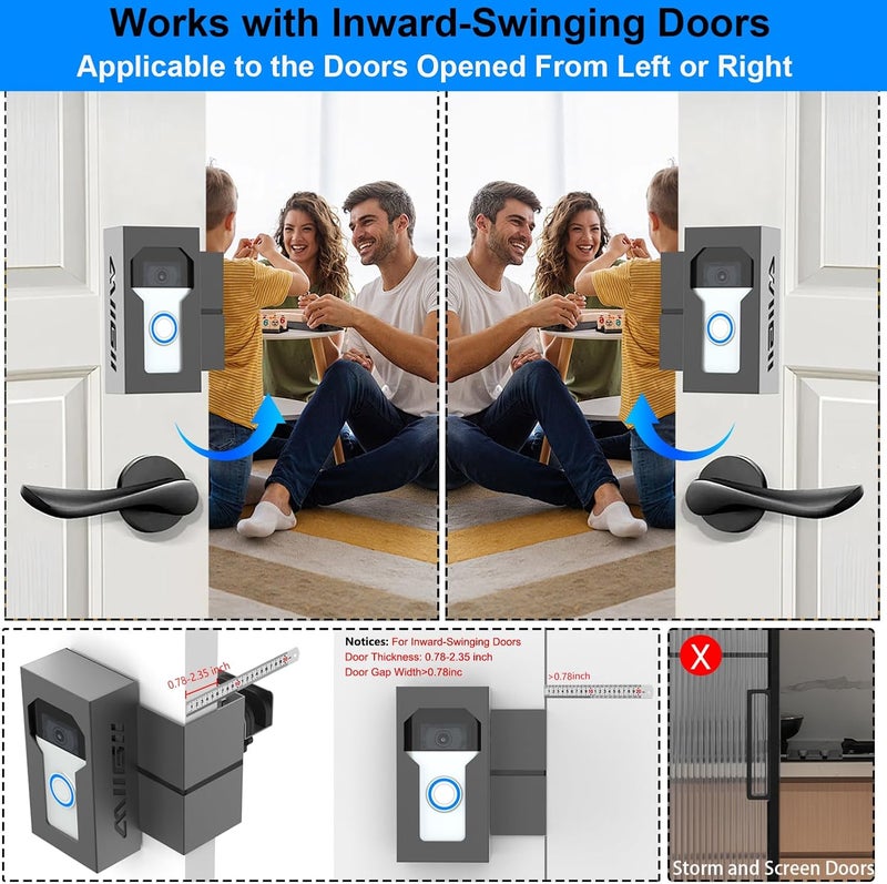 MIIGII Anti-Theft Doorbell Mount for Ring Doorbell 4/3/ 3 Plus/ 2/1, No Drill Adjustable Video Doorbell Cover Holder for Home Apartment Office Room, Waterproof Stainless Steel Aluminum Made (Black-Upgraded) - Image 4