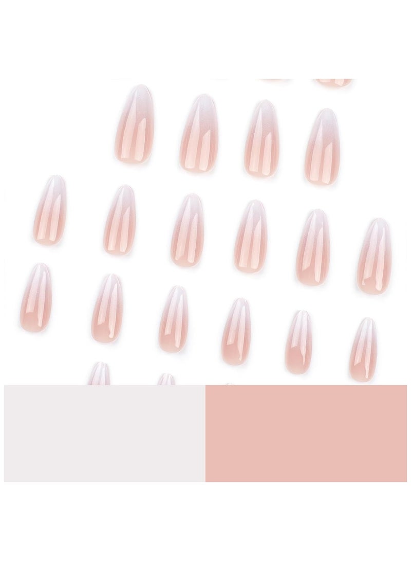 Captaintech Press on nails,Stylish New Almond-shaped Nail Art Pieces: Simple Design, Pink and White Gradient Colors, Comfortable to Wear, Durable Material,Fake Acrylic Nails With Glue Kit. - Image 2
